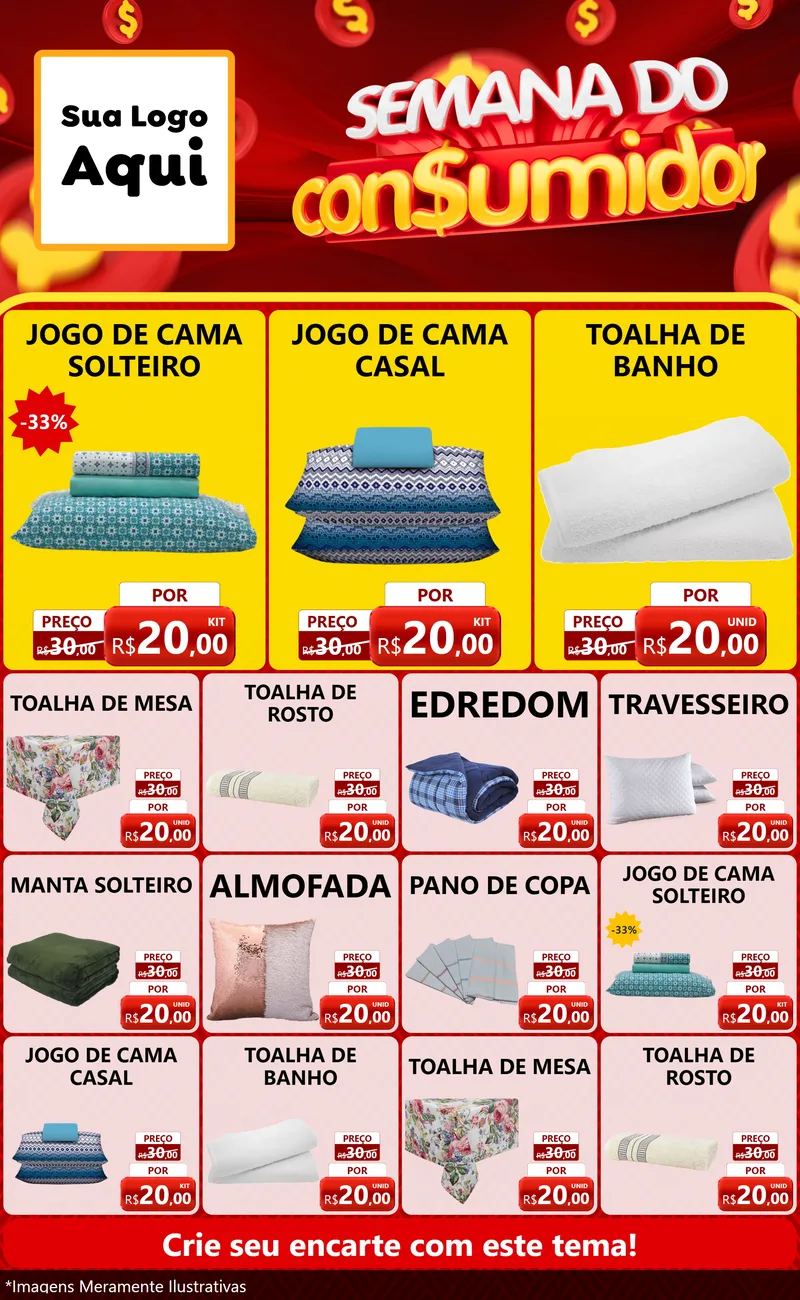 Modelo de Encarte para Encarte Grande com o tema Semana do Consumidor para Cama, Mesa e Banho