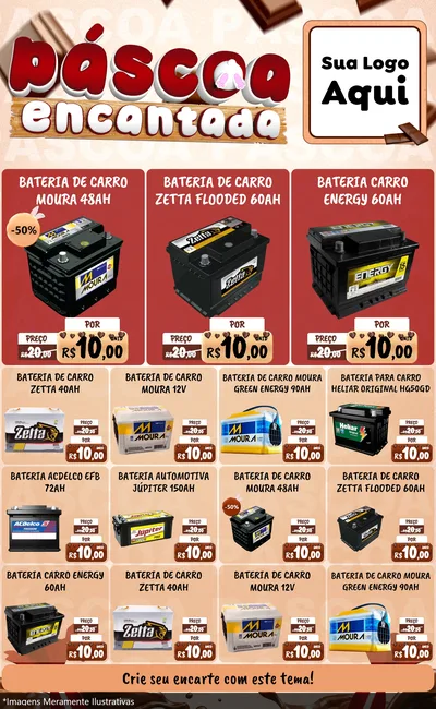 Modelo de Encarte para Encarte Grande com o tema Páscoa Encantada para Baterias Elétricas