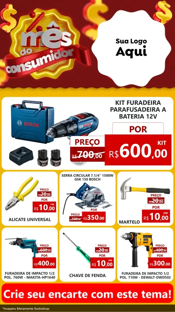 Modelo de Rede Social para Stories com o tema Mês do consumidor para Maquinas e Ferramentas