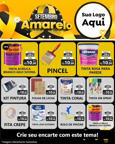 Modelo de Rede Social para Feed Instagram com o tema Setembro Amarelo para Tintas e Ferramentas