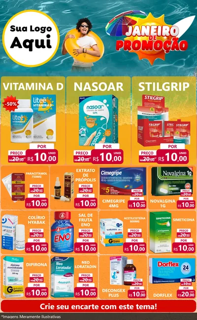 Modelo de Encarte para Encarte Grande com o tema Janeiro de Promoção para Farmácia
