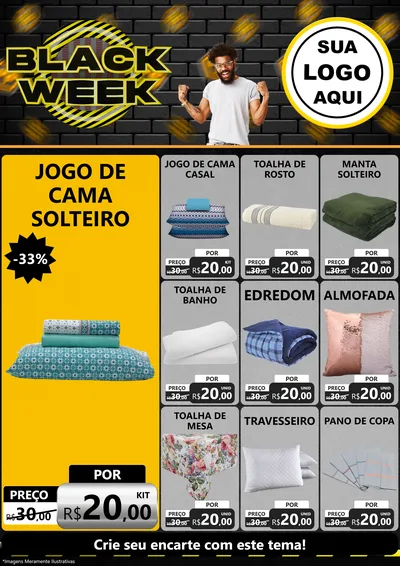 Modelo de Encarte para Encarte A4 Vertical com o tema Black Week para Cama, Mesa e Banho