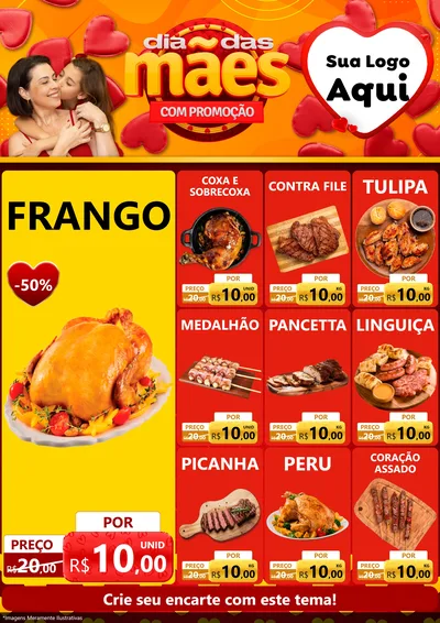Modelo de Encarte para Encarte A4 Vertical com o tema Dia das Mães com Promoção para Assados