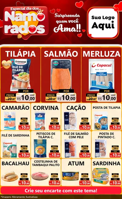 Modelo de Encarte para Encarte Grande com o tema Especial Dia dos Namorados para Peixaria