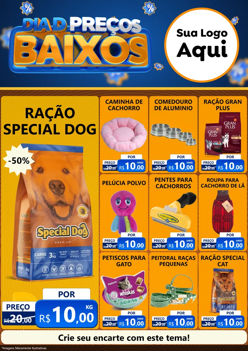 Modelo de Encarte para Encarte A4 Vertical com o tema Dia D Preço Baixo para Pet Shop