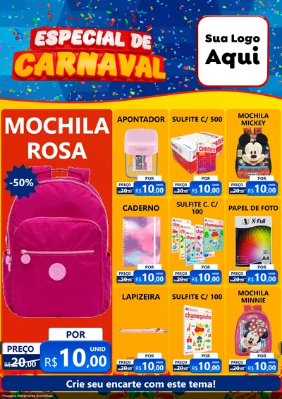 Modelo de Encarte para Encarte A4 Vertical com o tema Especial de Carnaval para Papelaria