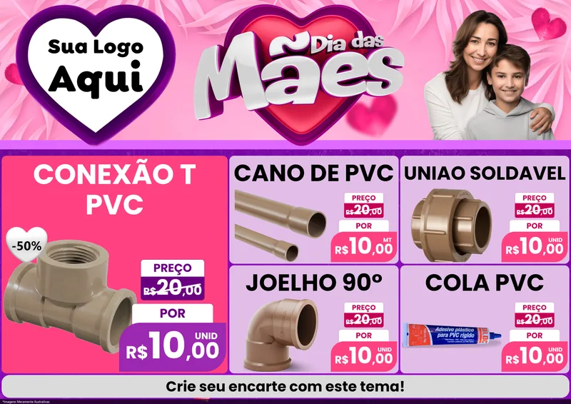 Modelo de Encarte para Encarte A4 Horizontal com o tema Dia das Mães para Tubos e conexões