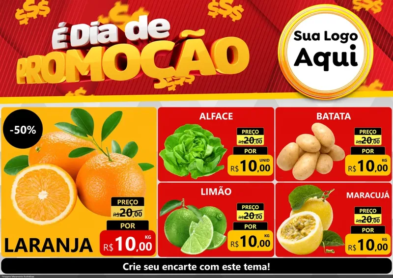 Modelo de Encarte para Encarte A4 Horizontal com o tema É Dia De Promoção para Hortifrúti