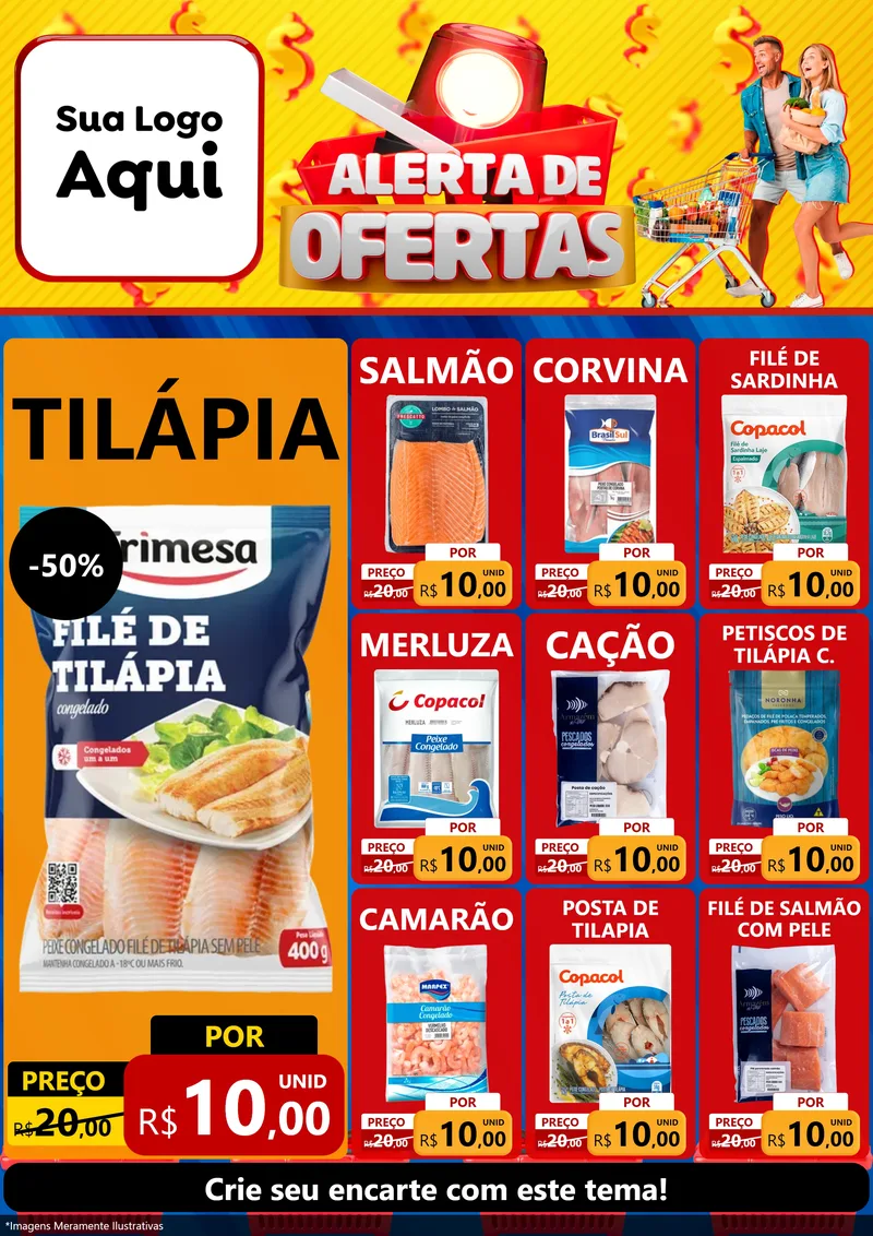 Modelo de Encarte para Encarte A4 Vertical com o tema Alerta de Ofertas para Peixaria