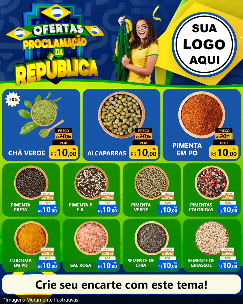 Modelo de Rede Social para Feed Instagram com o tema Ofertas Proclamação da República para Produtos Naturais