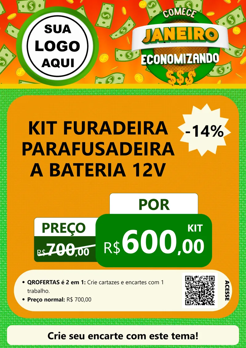 Modelo de Cartaz para Cartaz A4 Vertical com o tema Comece Janeiro Economizando para Maquinas e Ferramentas