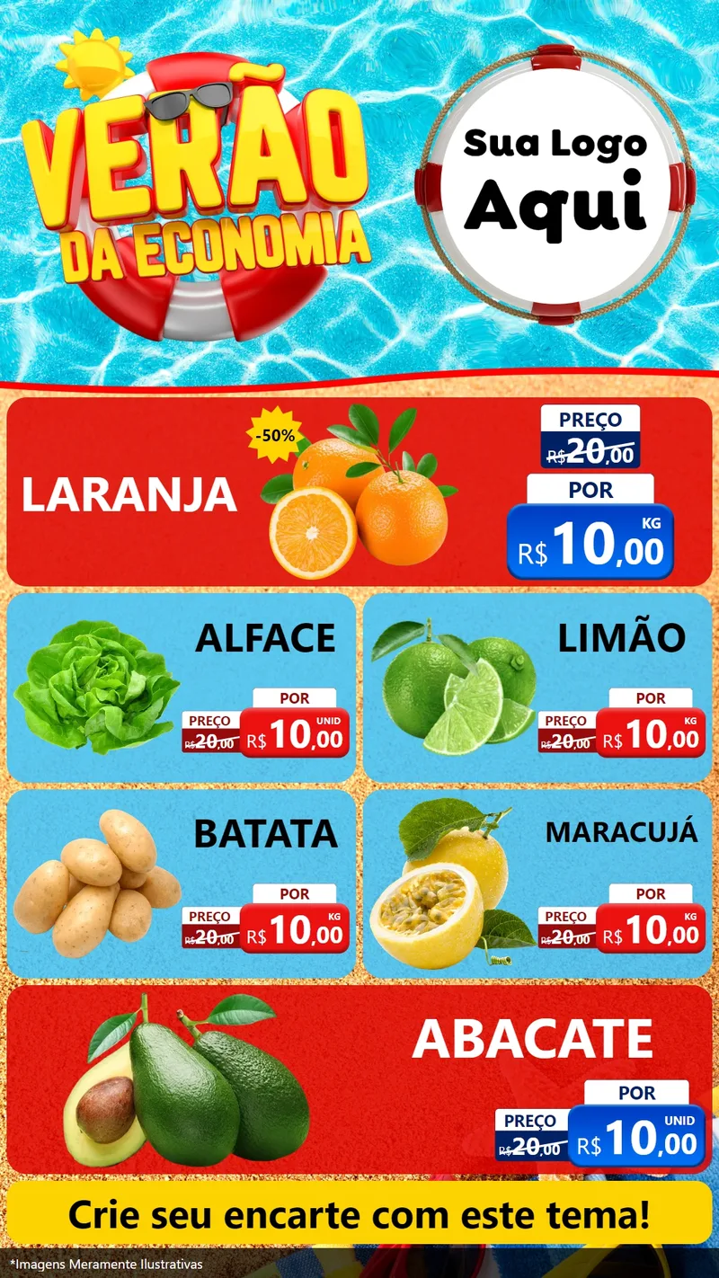 Modelo de TV para TV Vertical com o tema Verão da Economia para Hortifrúti