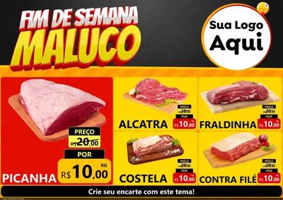 Modelo de Encarte para Encarte A4 Horizontal com o tema Final de Semana Maluco para Açougue