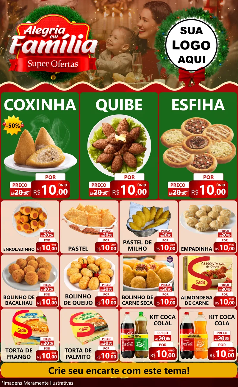 Modelo de Encarte para Encarte Grande com o tema Alegria Em Família - Super Ofertas para Salgadaria