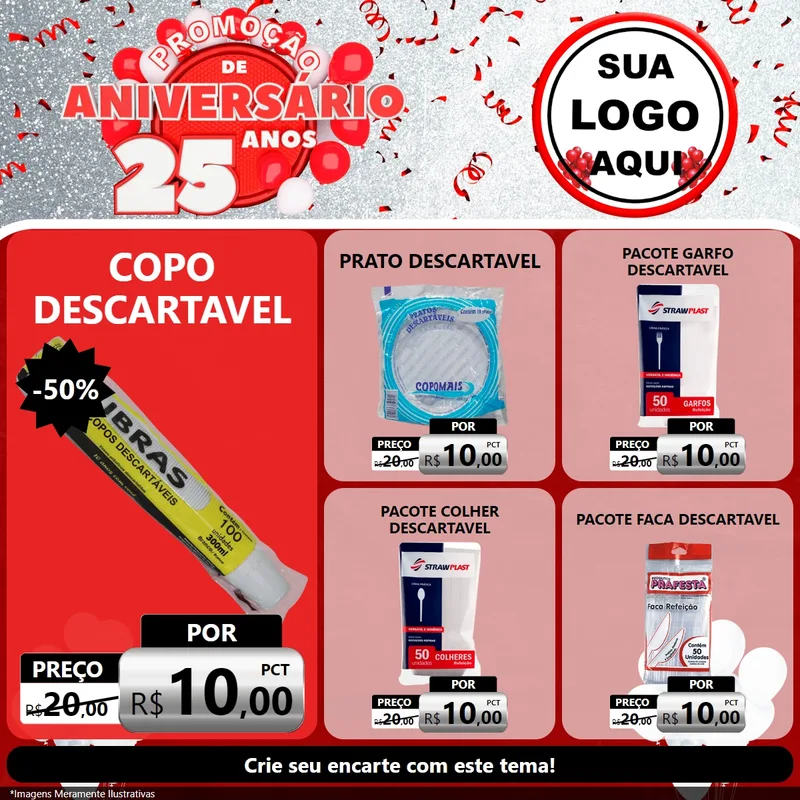 Modelo de Rede Social para Feed Facebook com o tema Promoção de Aniversário - 25Anos para Embalagens