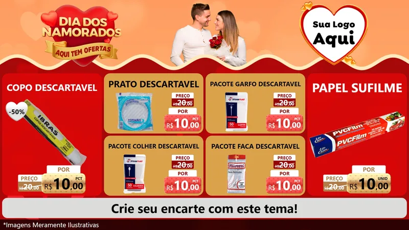 Modelo de TV para TV Horizontal com o tema Dia dos Namorados - Aqui Tem Ofertas para Embalagens