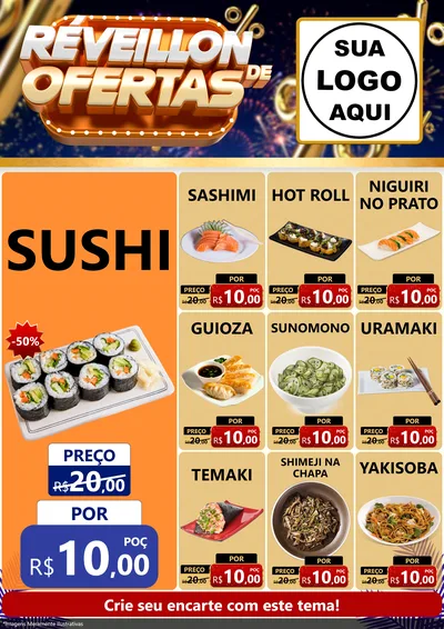 Modelo de Encarte para Encarte A4 Vertical com o tema Réveillon de Ofertas para Comida japonesa