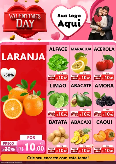 Modelo de Encarte para Encarte A4 Vertical com o tema Valentine's Day para Hortifrúti