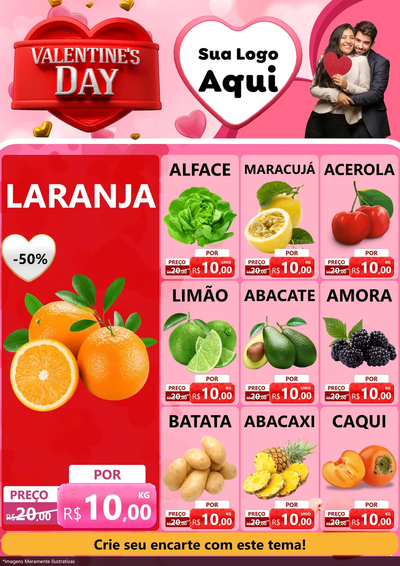 Modelo de Encarte para Encarte A4 Vertical com o tema Valentine's Day para Hortifrúti