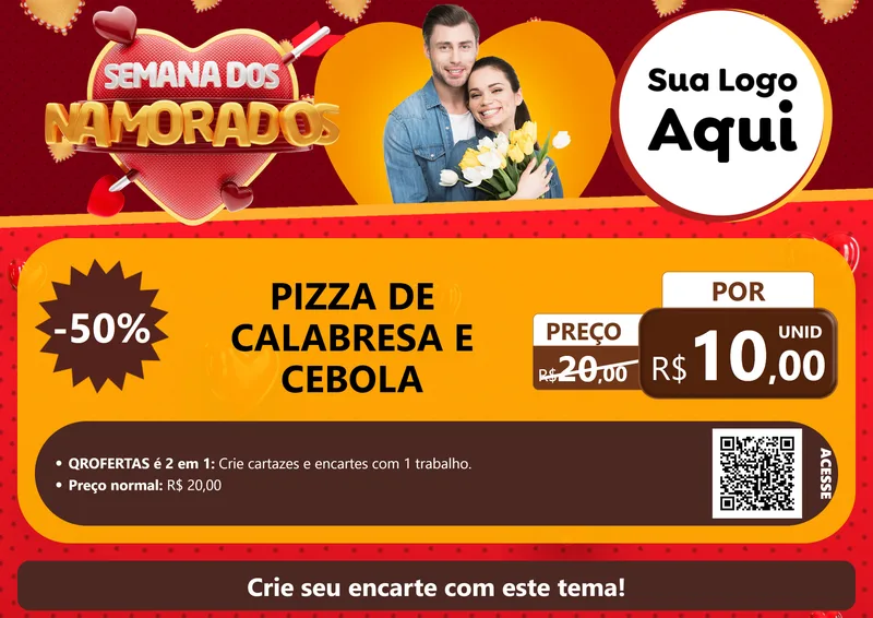 Modelo de Cartaz para Cartaz A4 Horizontal com o tema Semana dos Namorados para Pizzaria