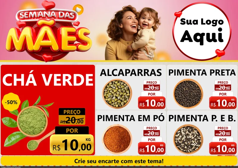 Modelo de Encarte para Encarte A4 Horizontal com o tema Semana das Mães para Produtos Naturais