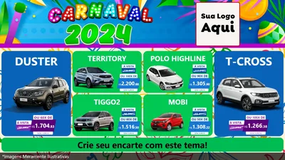 Modelo de TV para TV Horizontal com o tema Carnaval 2027 para Concessionaria de Carros