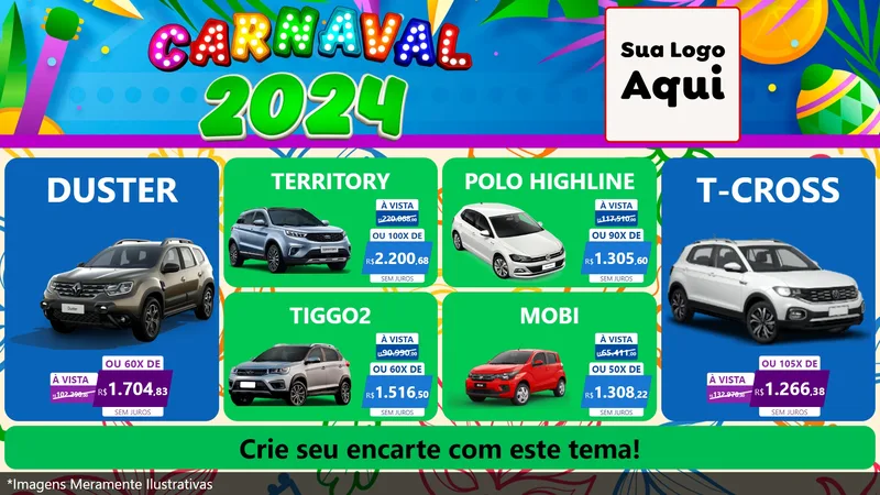 Modelo de TV para TV Horizontal com o tema Carnaval 2027 para Concessionaria de Carros