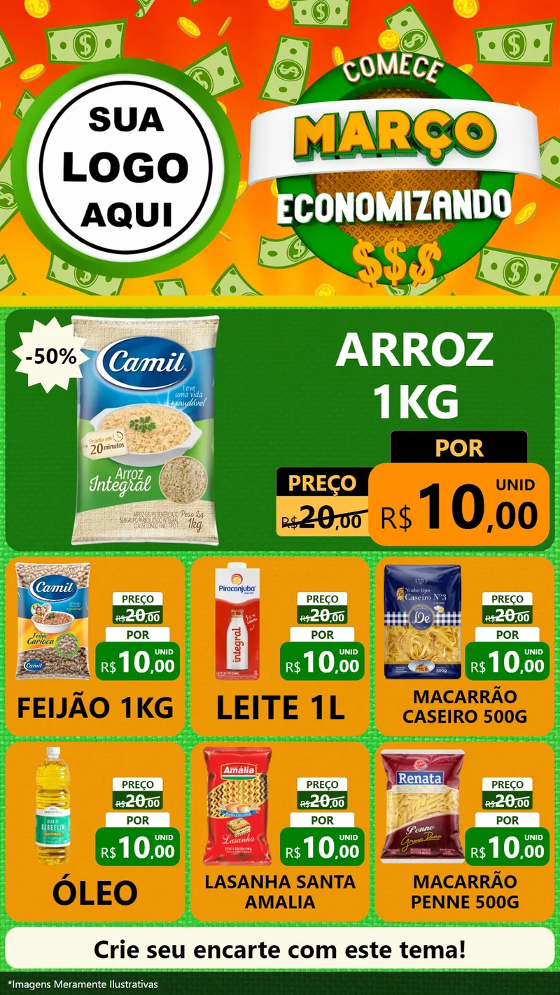 Modelo de Rede Social para Stories com o tema Comece Março Economizando para Supermercado