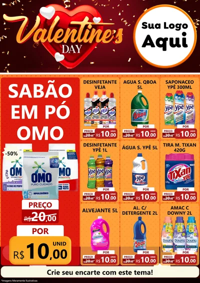 Modelo de Encarte para Encarte A4 Vertical com o tema Valentine's Day para Produtos de Limpeza