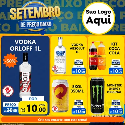 Modelo de Rede Social para Feed Facebook com o tema Setembro De Preço Baixo para Distribuidora de bebidas
