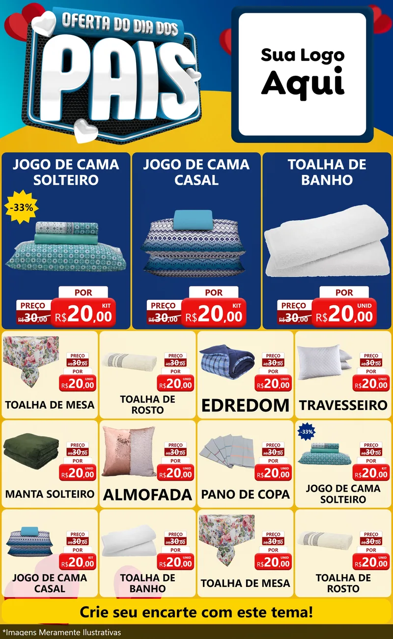 Modelo de Encarte para Encarte Grande com o tema Oferta Do Dia Dos Pais para Cama, Mesa e Banho