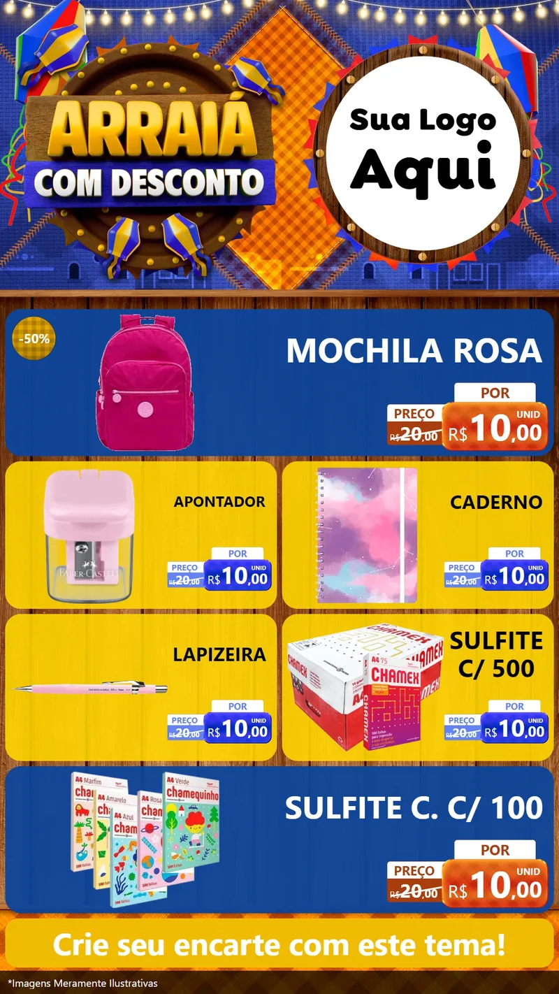Modelo de TV para TV Vertical com o tema Arraiá Com Desconto para Papelaria