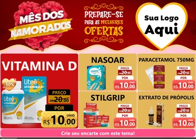Modelo de Encarte para Encarte A4 Horizontal com o tema Mês dos Namorados para Farmácia