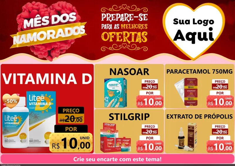 Modelo de Encarte para Encarte A4 Horizontal com o tema Mês dos Namorados para Farmácia