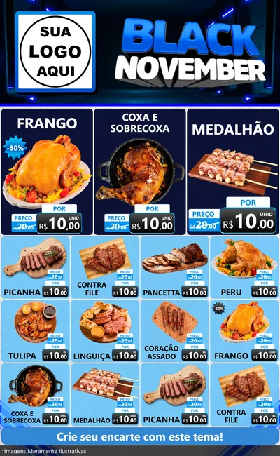 Modelo de Encarte para Encarte Grande com o tema Black November para Assados