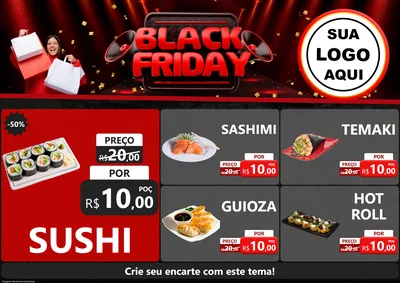 Modelo de Encarte para Encarte A4 Horizontal com o tema Black Friday para Comida japonesa