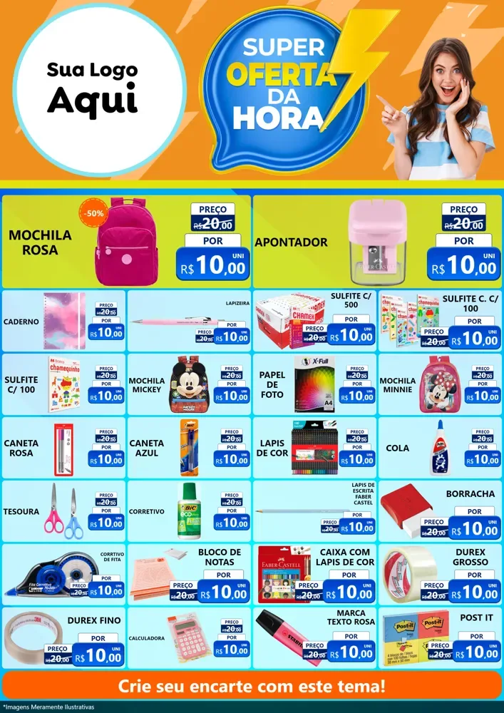 Modelo de Encarte para Encarte A4 Vertical com o tema Super Oferta da Hora para Papelaria