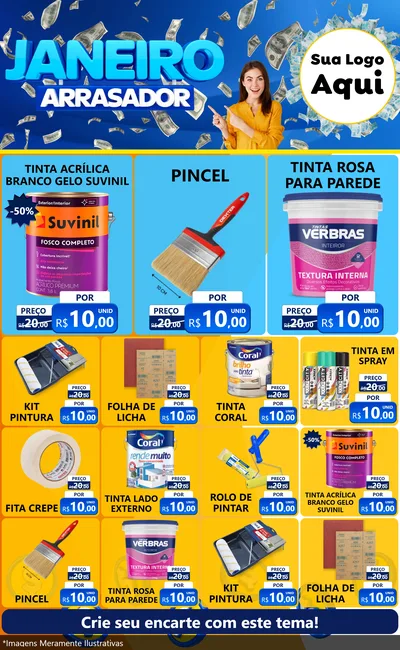 Modelo de Encarte para Encarte Grande com o tema Janeiro Arrasador para Tintas e Ferramentas