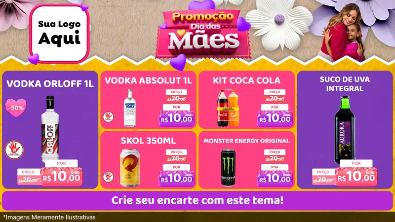 Modelo de TV para TV Horizontal com o tema Promoção Dia das Mães para Distribuidora de bebidas