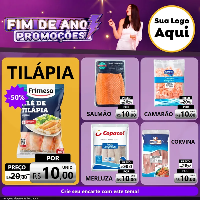 Modelo de Rede Social para Feed Facebook com o tema Fim de Ano Promoções para Peixaria