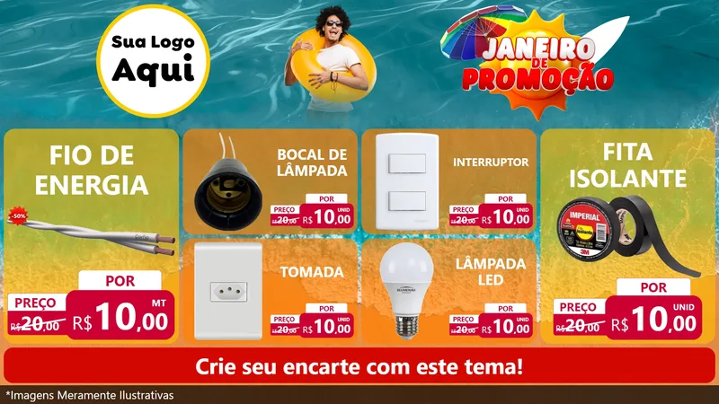 Modelo de TV para TV Horizontal com o tema Janeiro de Promoção para Materiais Elétricos