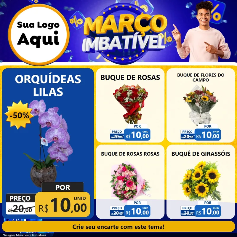 Modelo de Rede Social para Feed Facebook com o tema Março Imbatível para Floricultura e jardim