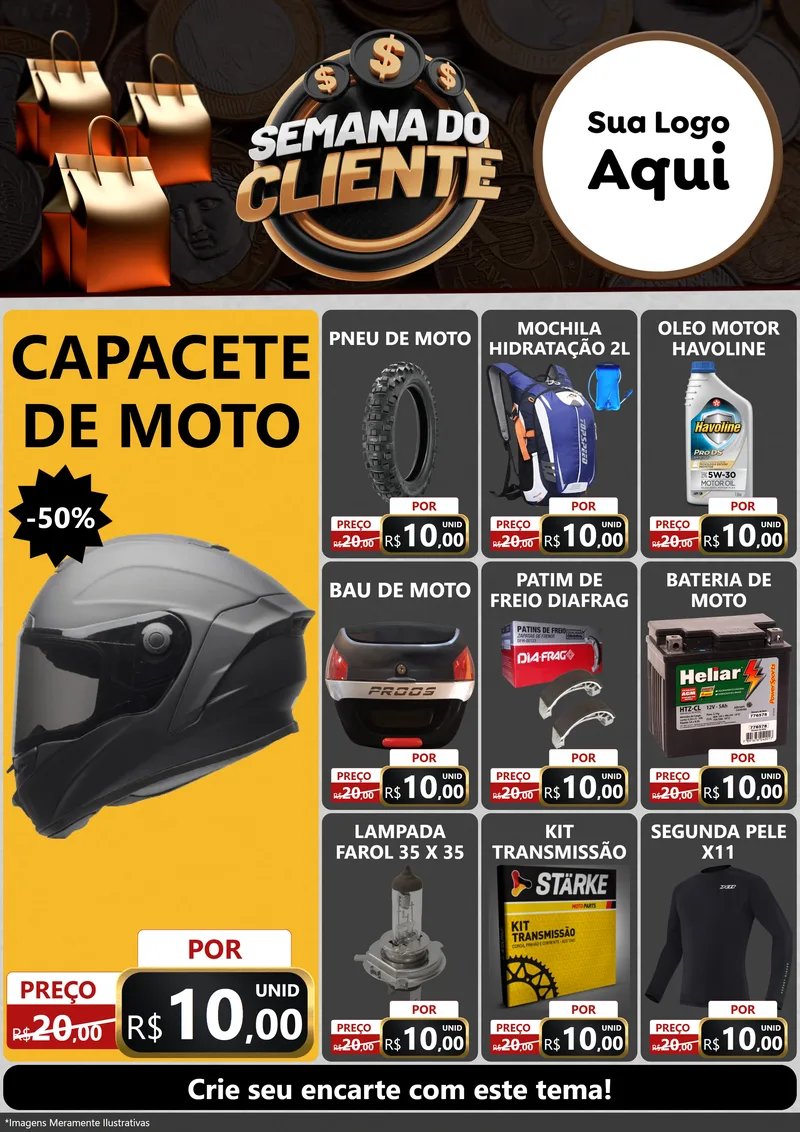 Modelo de Encarte para Encarte A4 Vertical com o tema Semana do Cliente para Moto peças