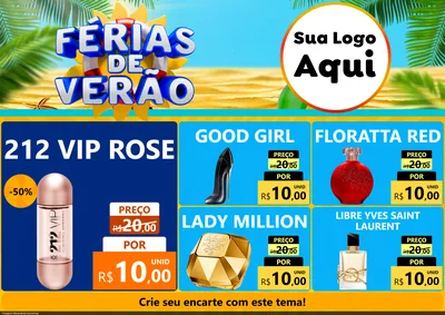 Modelo de Encarte para Encarte A4 Horizontal com o tema Férias de Verão para Perfumes