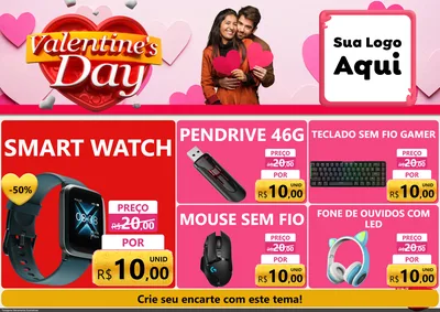 Modelo de Encarte para Encarte A4 Horizontal com o tema Valentine's Day para Informática