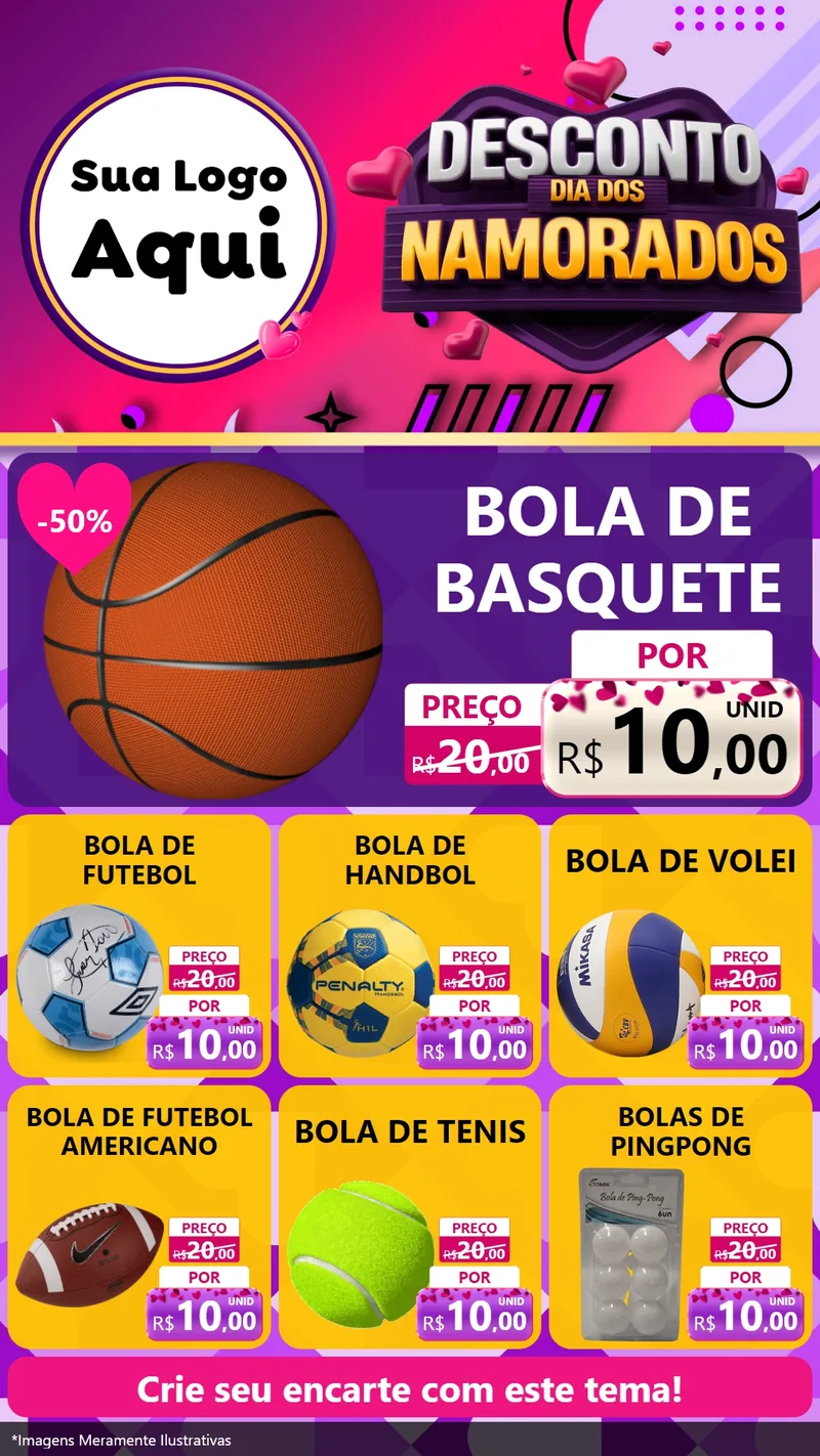 Modelo de Rede Social para Stories com o tema Desconto Dia dos Namorados para Artigos Esportivos