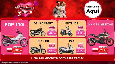 Modelo de TV para TV Horizontal com o tema Valentine's Day para Concessionaria de Motos