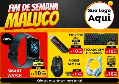 Modelo de Encarte para Encarte A4 Horizontal com o tema Final de Semana Maluco para Informática