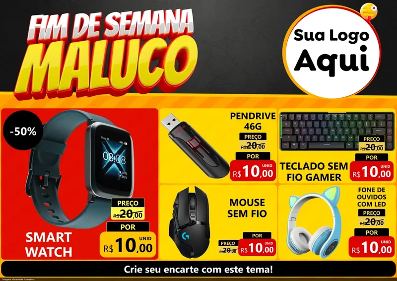 Modelo de Encarte para Encarte A4 Horizontal com o tema Final de Semana Maluco para Informática