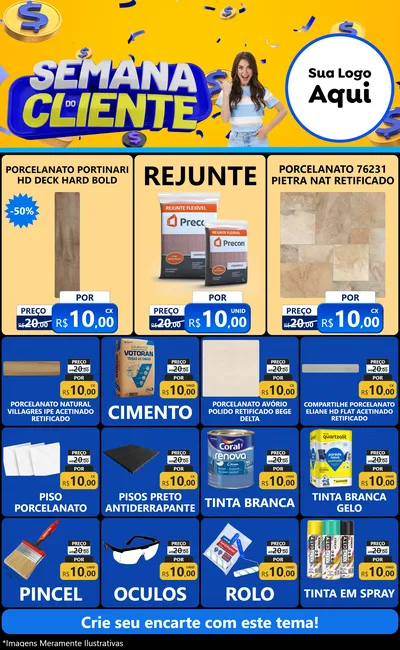 Modelo de Encarte para Encarte Grande com o tema Semana do Cliente para Pisos e revestimentos